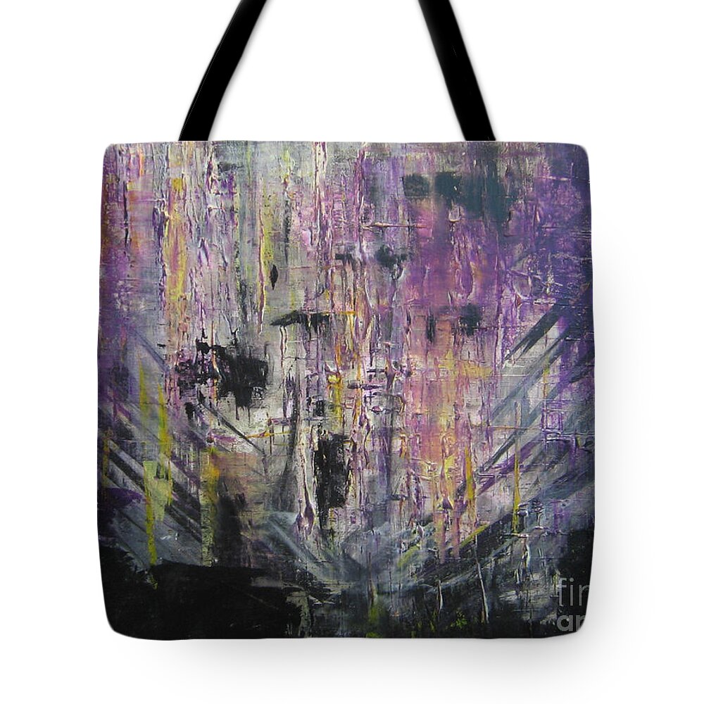 Abstract Tote Bag featuring the painting With a chance of thunderstorms by Lucy Matta