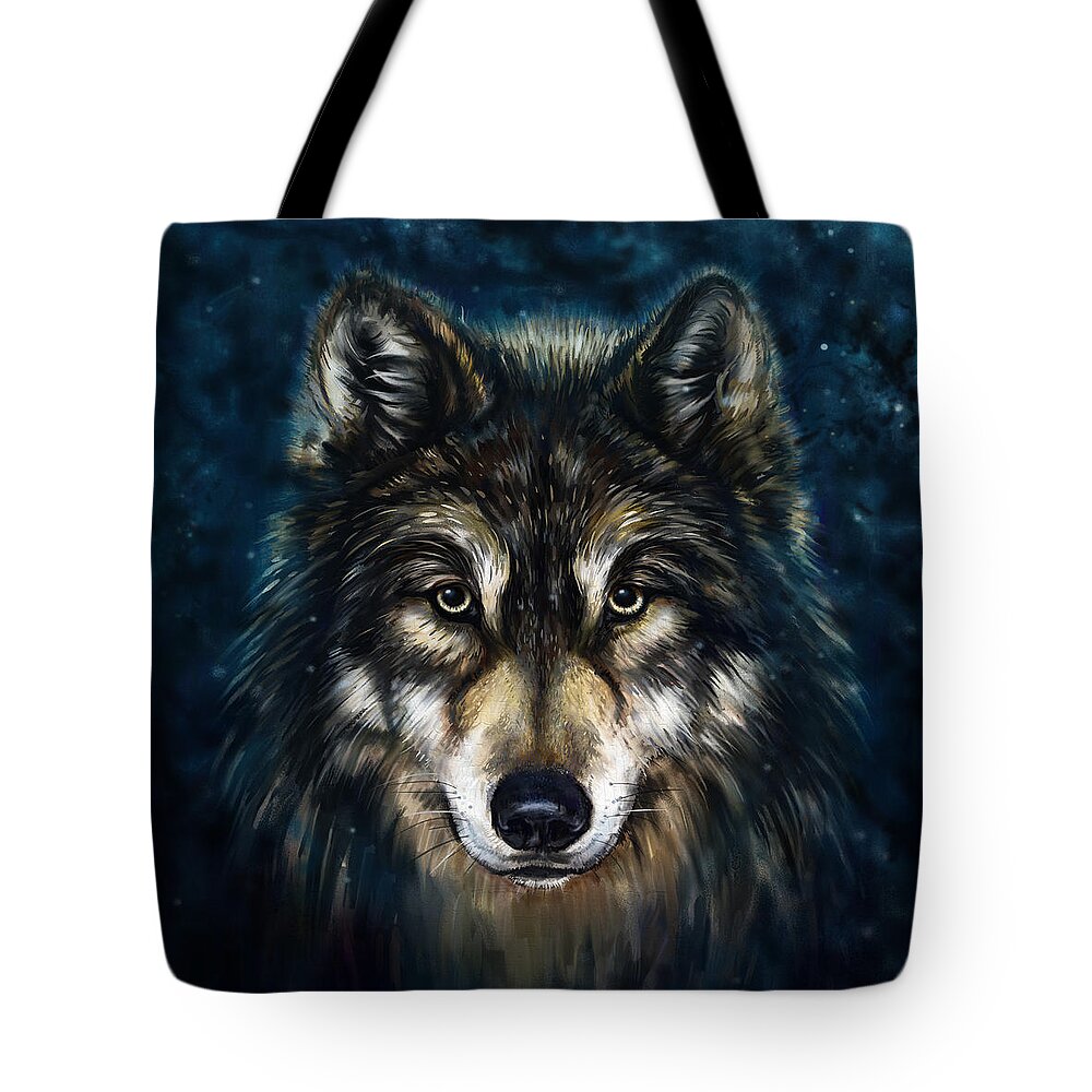 Wolf Tote Bag featuring the painting Wolf Head by Marcin Moderski