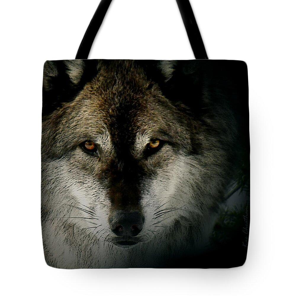Wolf Tote Bag featuring the digital art Wolf in Shadow by Kae Cheatham