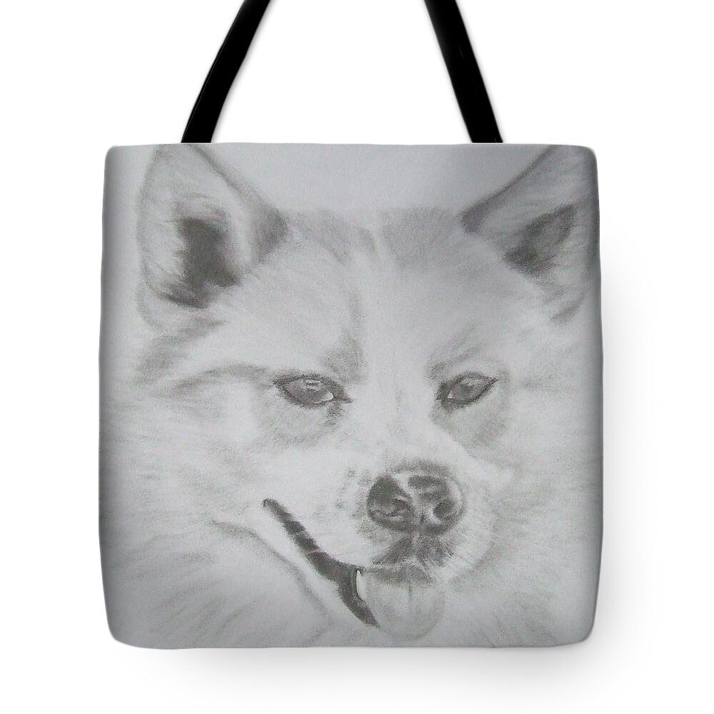 Sandra Muirhead Tote Bag featuring the drawing Wolf The Husky by Sandra Muirhead
