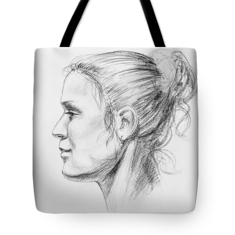 Woman Tote Bag featuring the drawing Woman Head Study by Irina Sztukowski