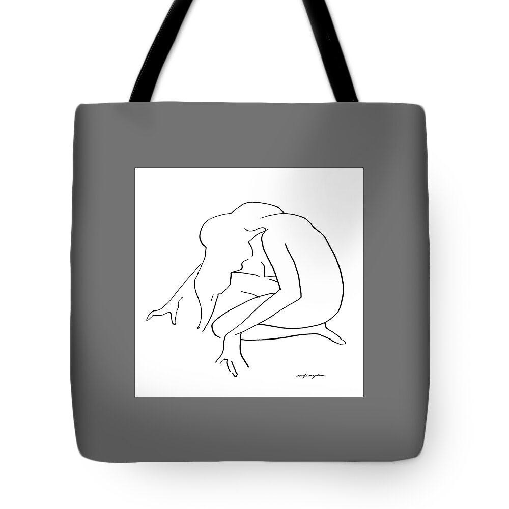 Nude Tote Bag featuring the drawing Woman Kneeling by J Reifsnyder
