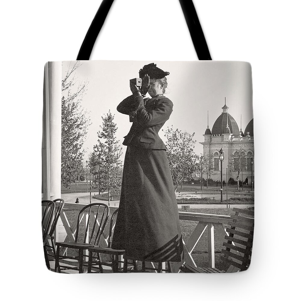 Trans Mississippi Expo Tote Bag featuring the photograph Woman Photographer 1898 by Martin Konopacki Restoration