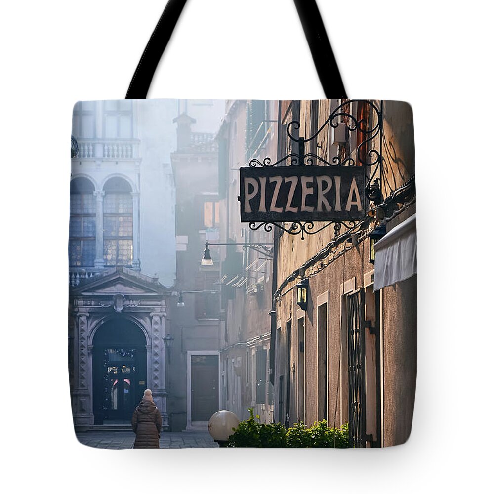 Arch Tote Bag featuring the photograph Woman Walking On Beautiful Street In by Alexandre Moreau