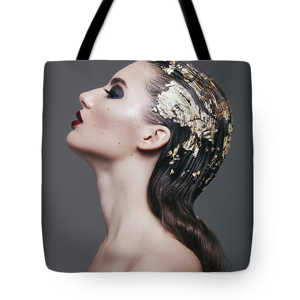 Cool Attitude Tote Bag featuring the photograph Woman With Foil Hairstyle by Lambada