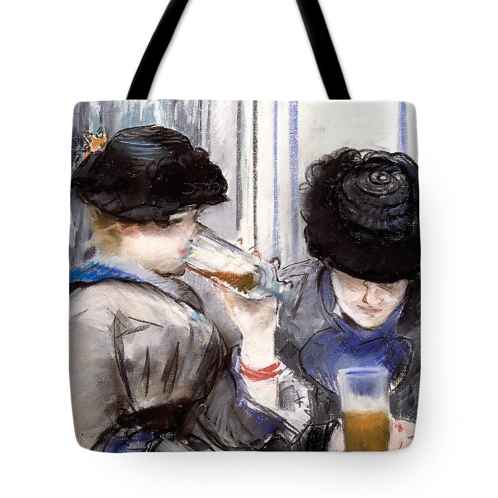 Female Tote Bag featuring the drawing Women Drinking Beer, 1878 by Edouard Manet