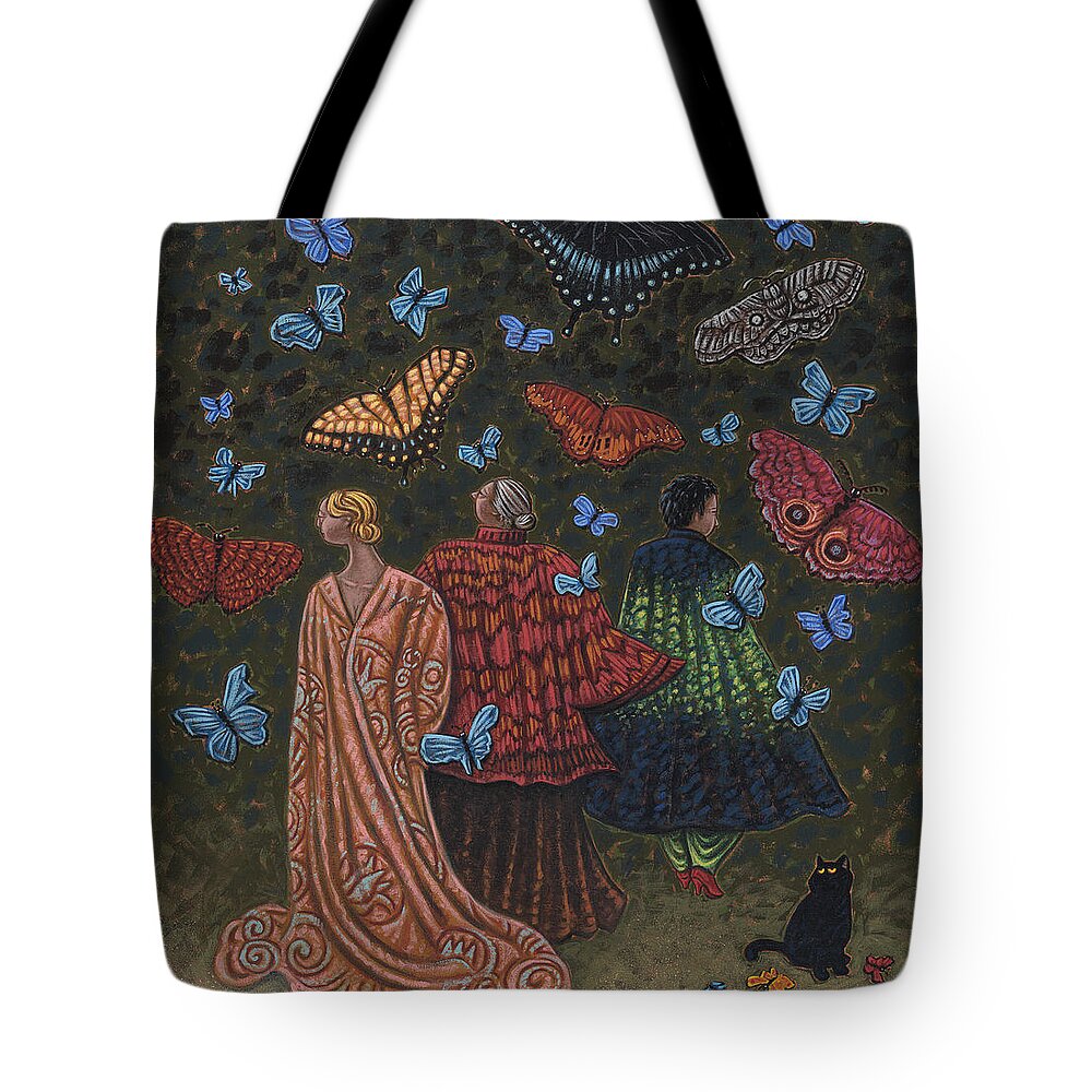 Women Tote Bag featuring the painting Women in Cloaks by Holly Wood