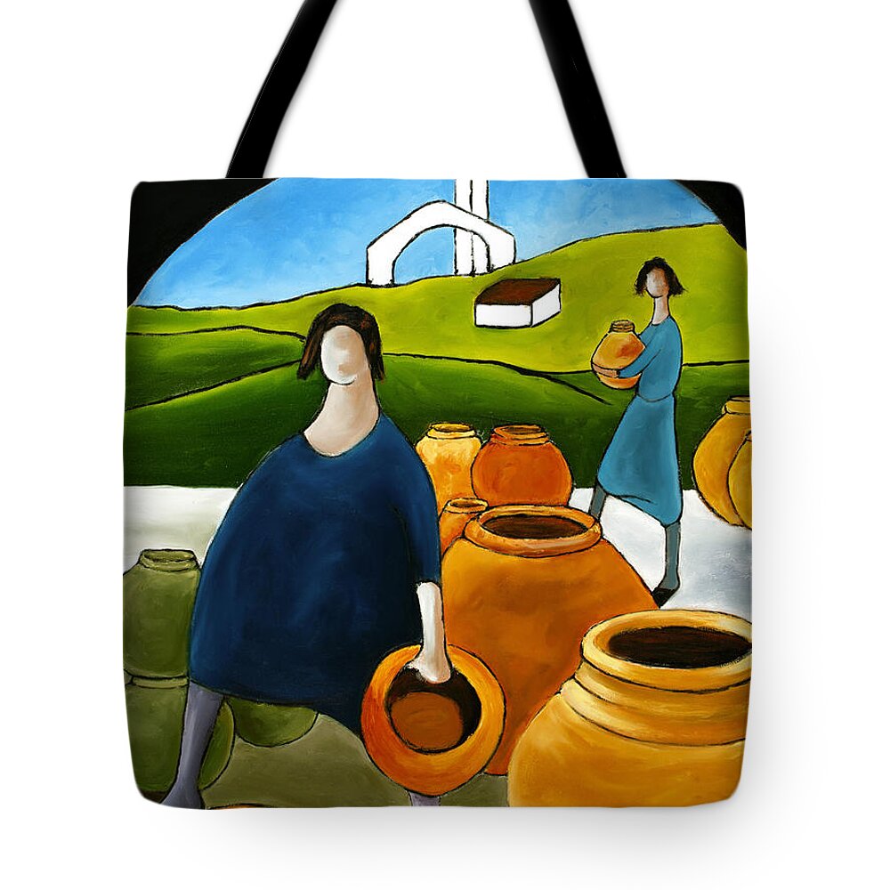 Large Pots Tote Bag featuring the painting Women Selling Pots by William Cain