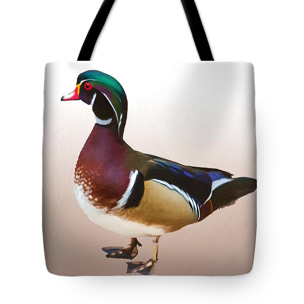 Wood Duck Tote Bag featuring the digital art Wood Duck Duck by John Haldane