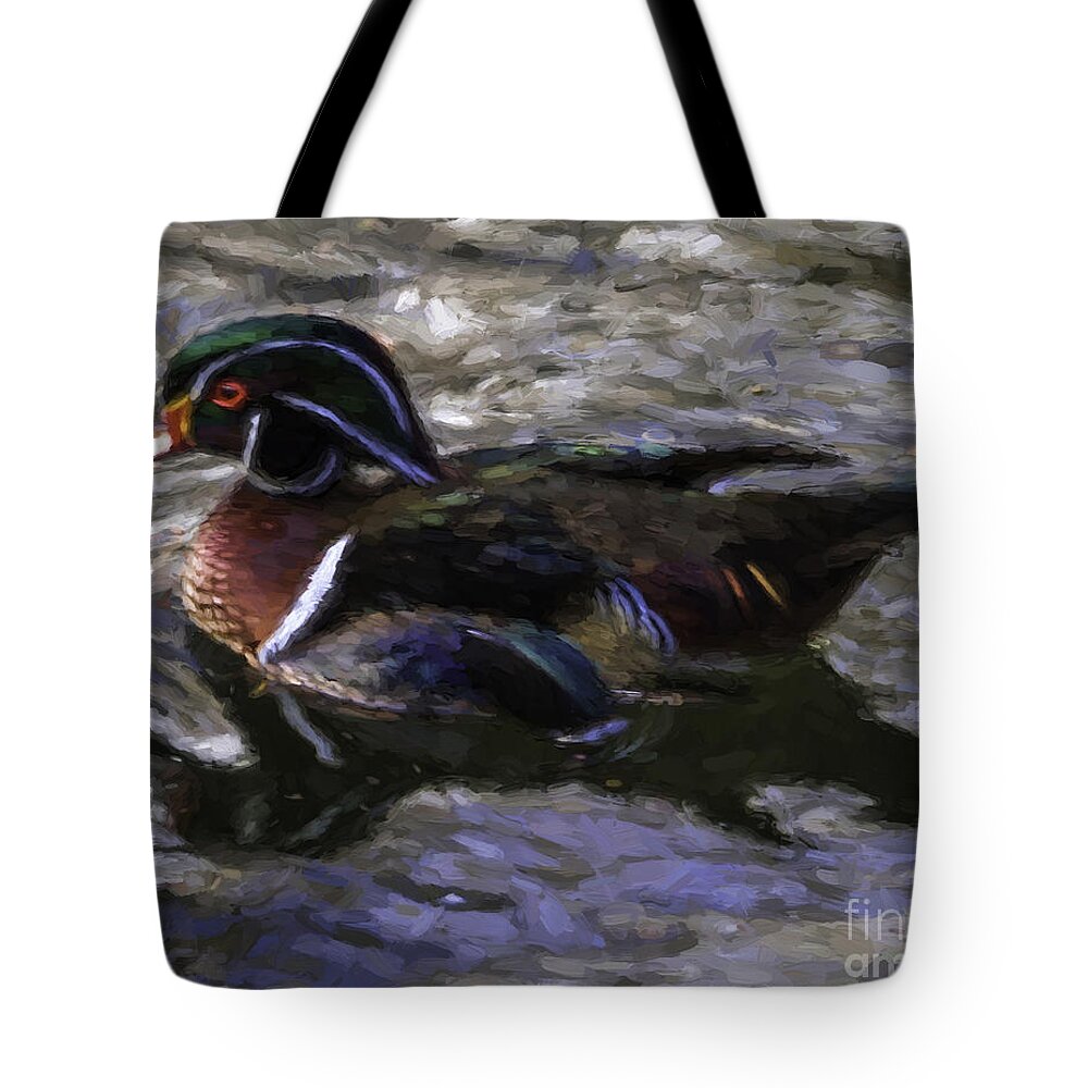 Bird Tote Bag featuring the digital art Wood Duck Swim by Ken Frischkorn