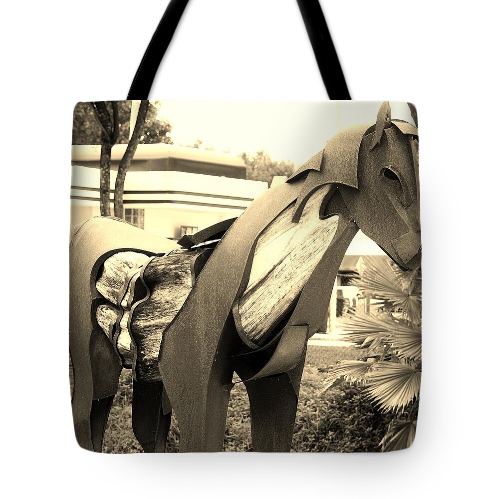 Horse Tote Bag featuring the digital art Wooden Horse74 by Rob Hans