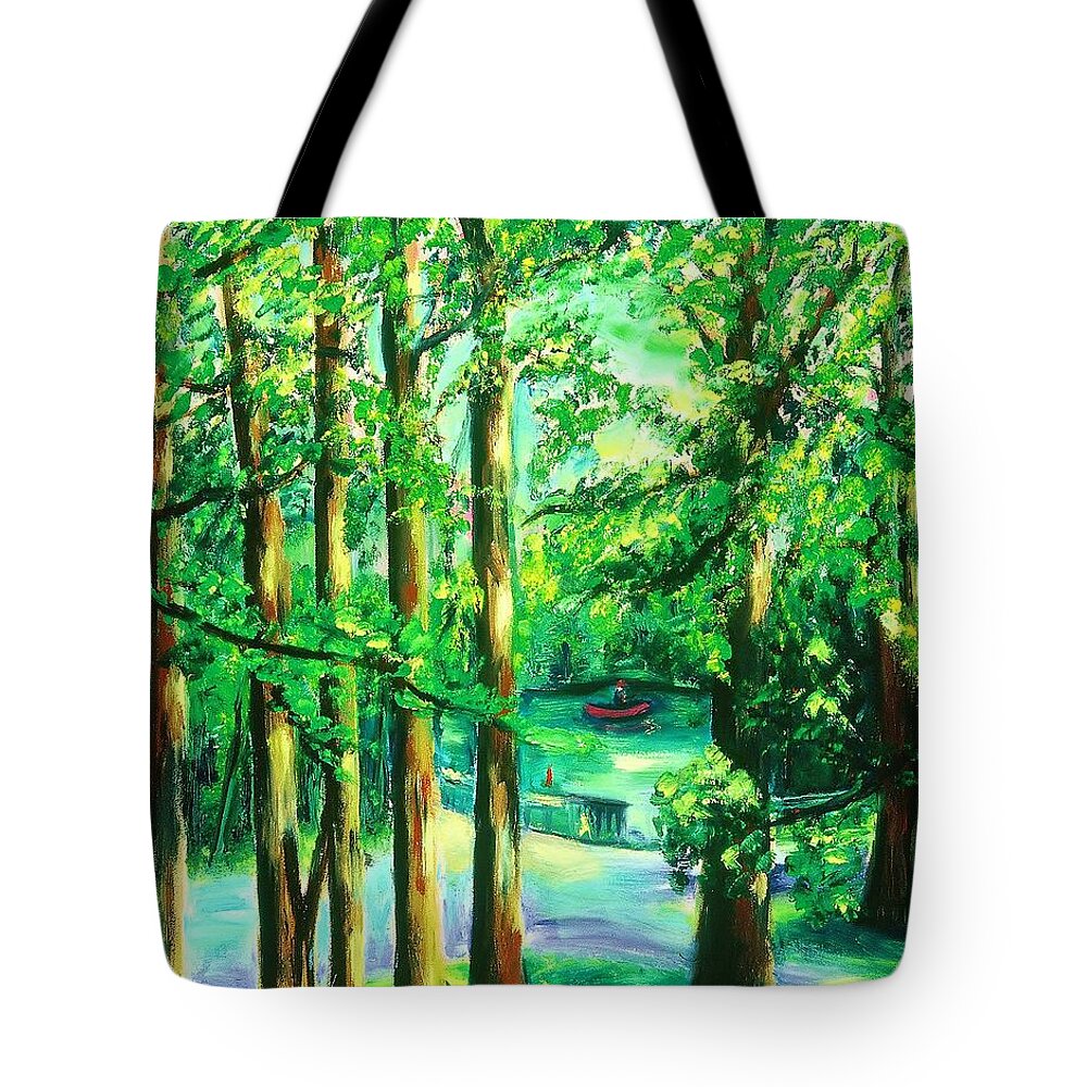 Art Tote Bag featuring the painting Woodside View Green by Karen Francis