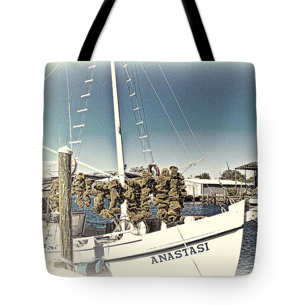 Tarpon Springs Tote Bag featuring the photograph Working Sponge Boat by Bill Barber