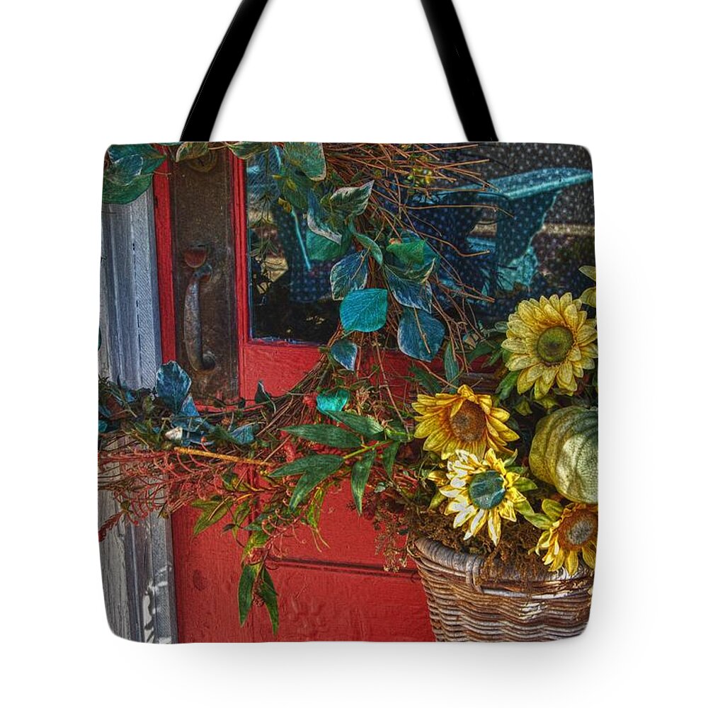 Alabama Photographer Tote Bag featuring the digital art Wreath and the Red Door by Michael Thomas