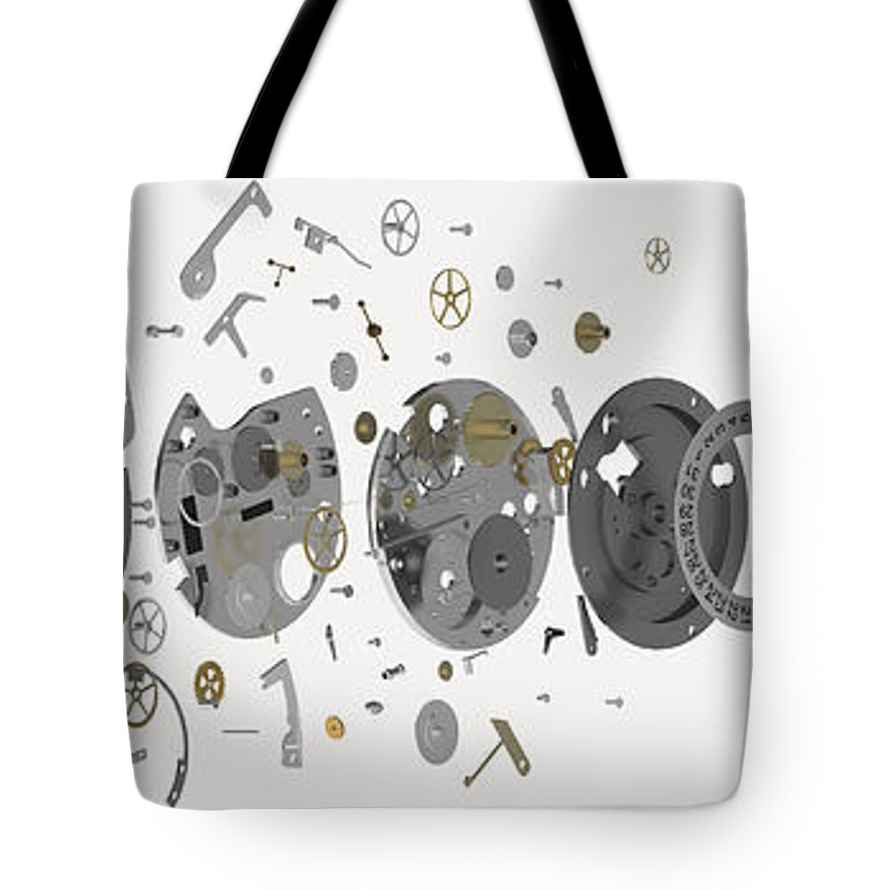 Arrangement Tote Bag featuring the photograph Wristwatch, Exploded-view Diagram by Nikid Design Ltd / Dorling Kindersley