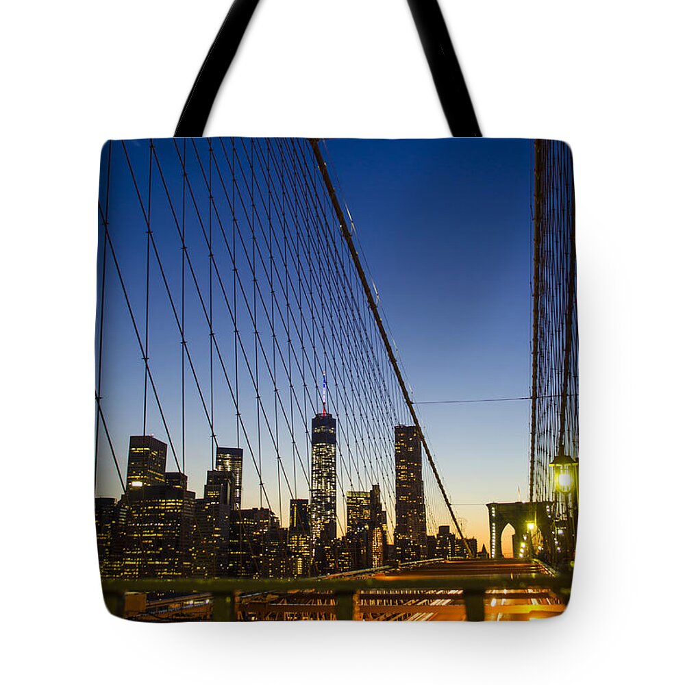 Wtc1 Tote Bag featuring the photograph WTC1 from Brooklyn Bridge by GeeLeesa Productions