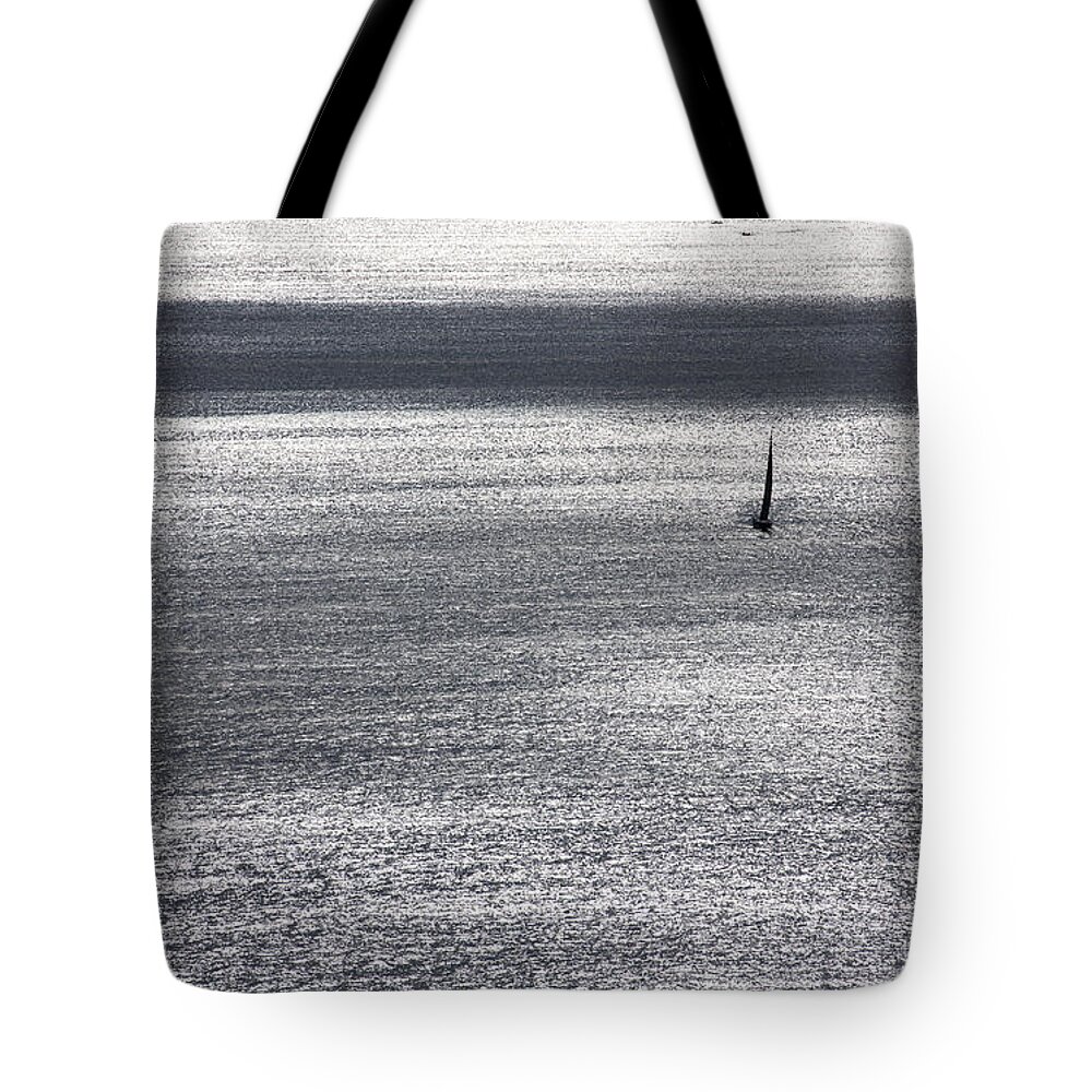 Yacht Tote Bag featuring the photograph Yacht in shimmering sea by Sheila Smart Fine Art Photography