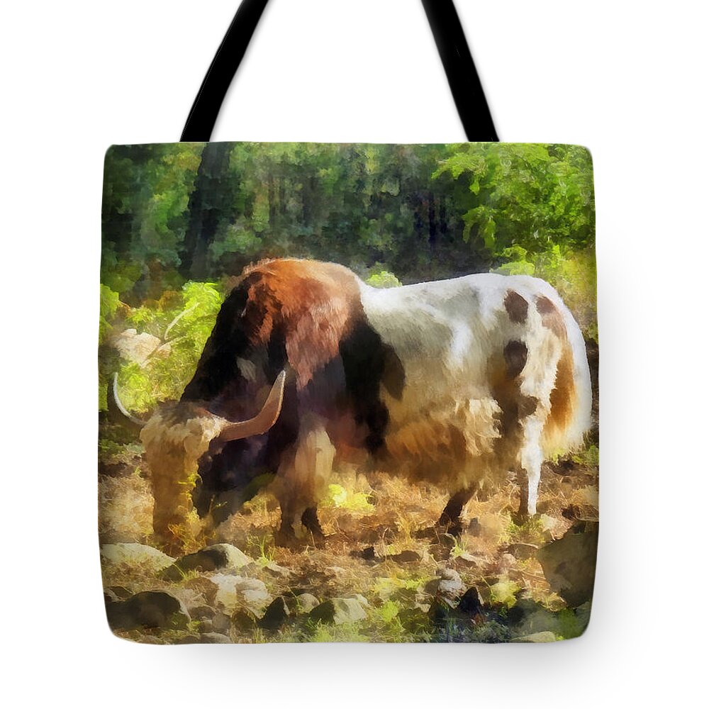 Yak Tote Bag featuring the photograph Yak Having a Snack by Susan Savad