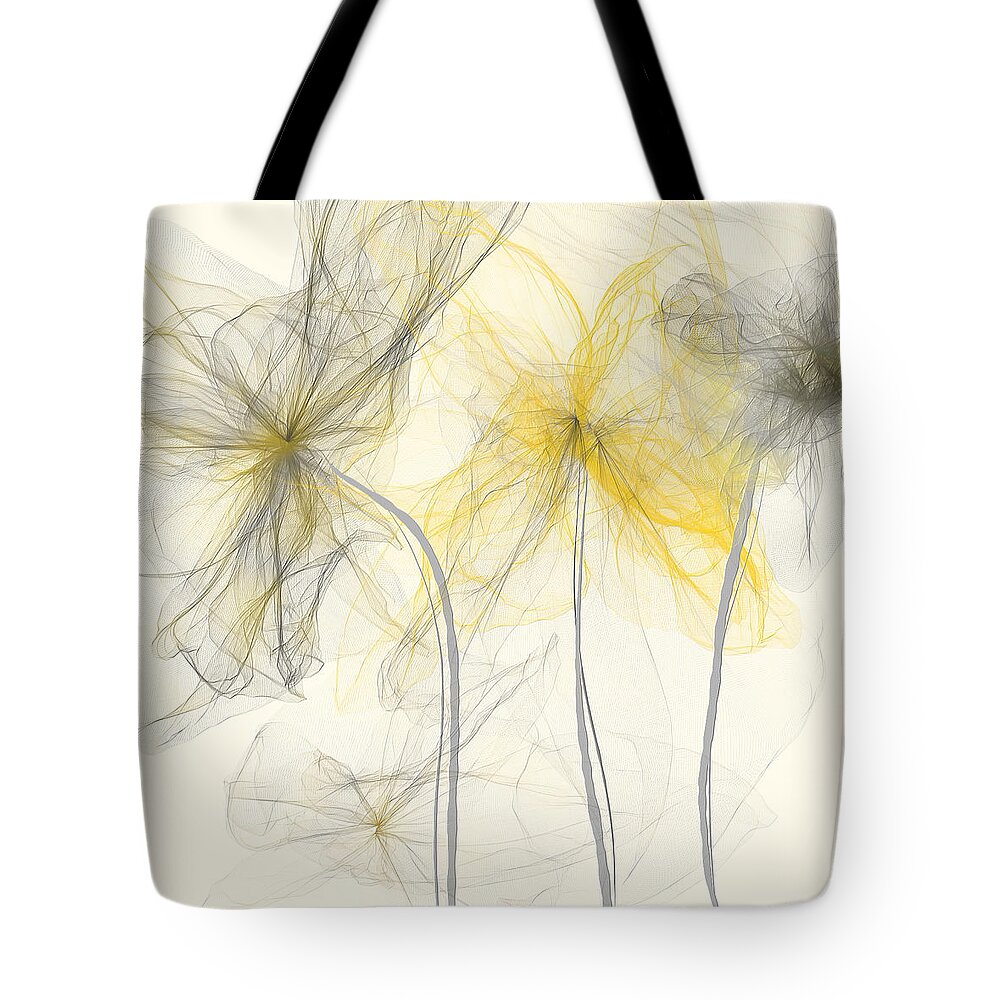 Yellow Tote Bag featuring the painting Yellow And Gray Flowers Impressionist by Lourry Legarde