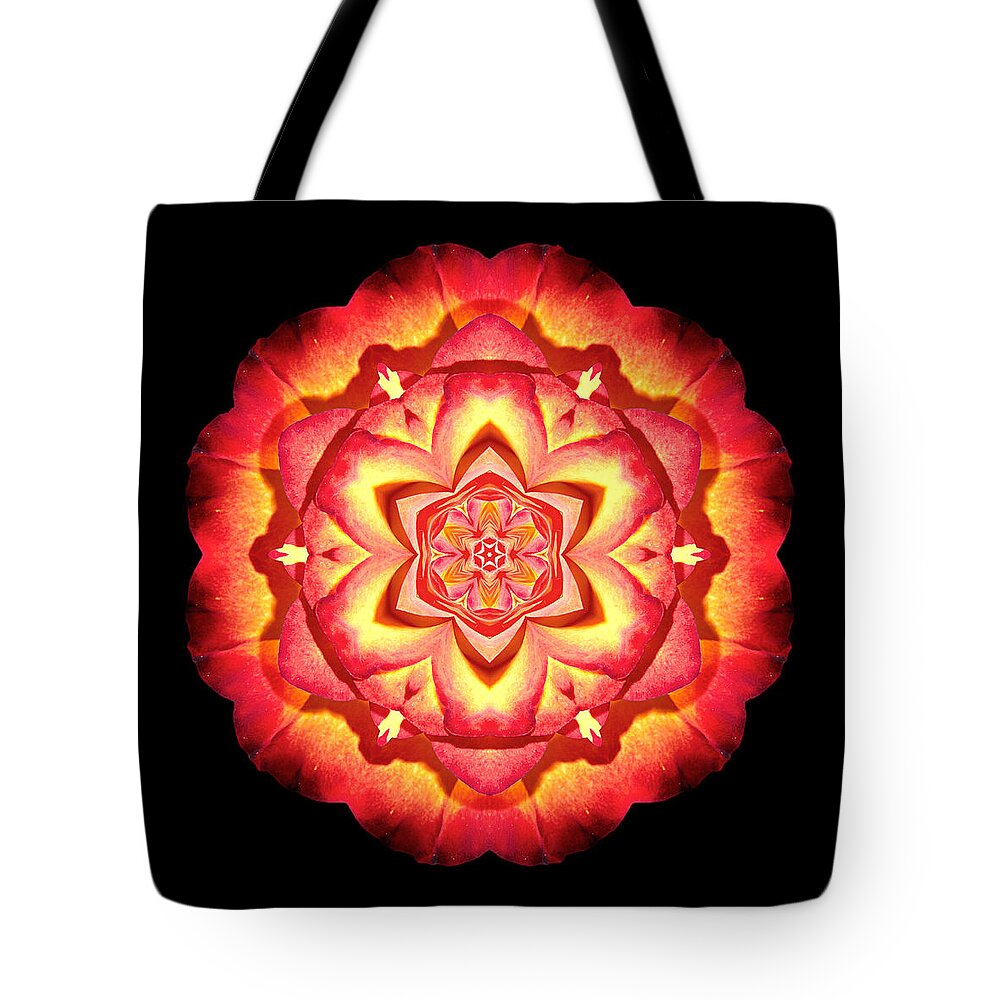 Flower Tote Bag featuring the photograph Yellow and Red Rose II Flower MandalaFlower Mandala by David J Bookbinder