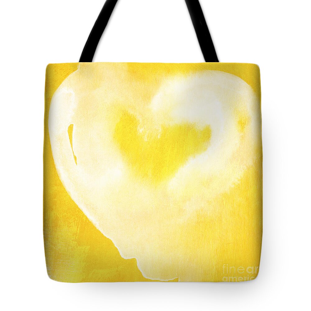 Love Tote Bag featuring the mixed media Yellow and White Love- Heart art by Linda Woods by Linda Woods