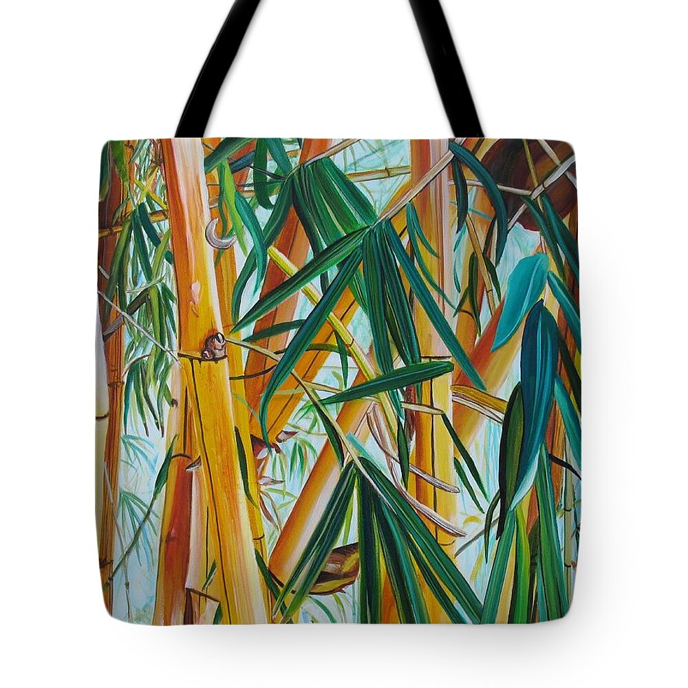 Yellow Bamboo Tote Bag featuring the painting Yellow Bamboo by Marionette Taboniar