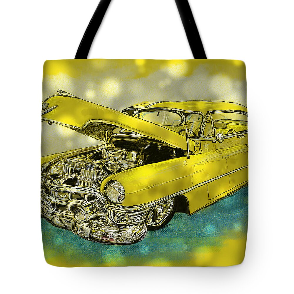 1950s Tote Bag featuring the digital art Yellow Cad by Debra Baldwin