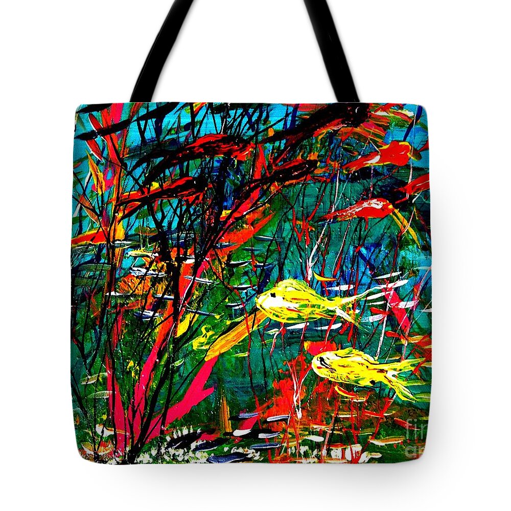 School Of Fish Tote Bag featuring the painting Yellow Fish by James Daugherty