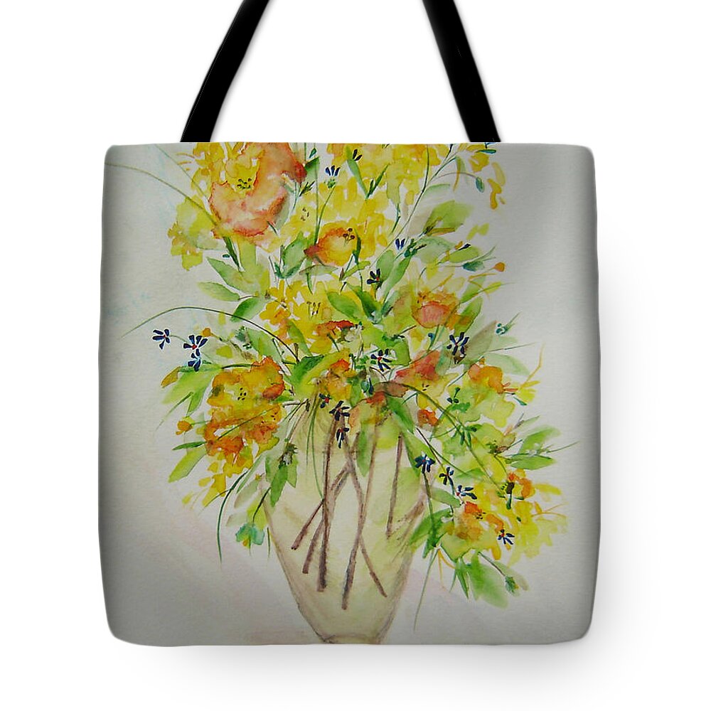 Watercolor Tote Bag featuring the painting Yellow Flowers by Judith Rhue