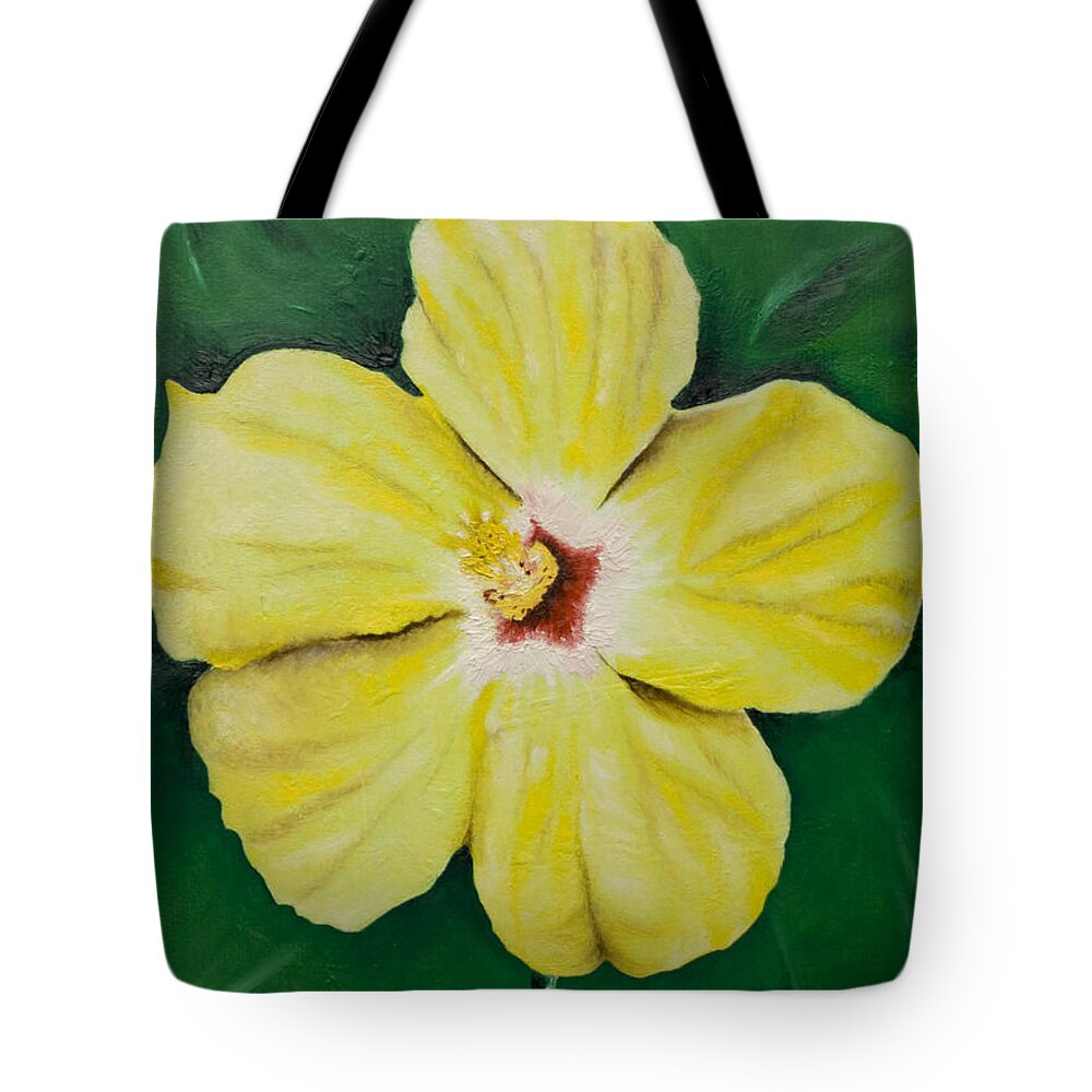 Observational Art Tote Bag featuring the painting Yellow Hibiscus by Stephen J DiRienzo