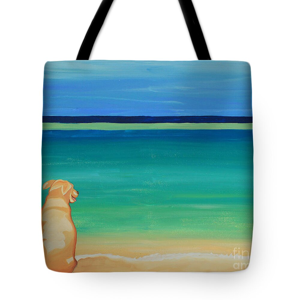 Golden Retriever Dog Tote Bag featuring the painting Yellow Dog on the Beach by Robyn Saunders
