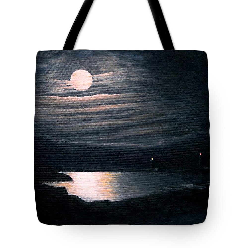 Moon Tote Bag featuring the painting Yellow Moon On The Rise by Eileen Patten Oliver
