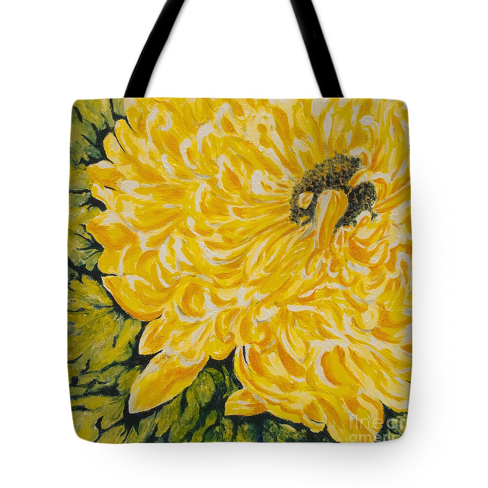 Yellow Mum Prints Tote Bag featuring the painting Yellow Mum by Milly Tseng