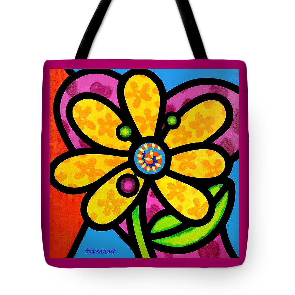 Abstract Tote Bag featuring the painting Yellow Pinwheel Daisy by Steven Scott