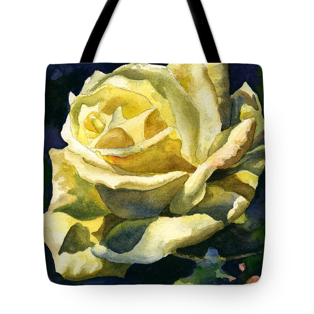 Yellow Rose Painting Tote Bag featuring the painting Yellow Rose by Anne Gifford