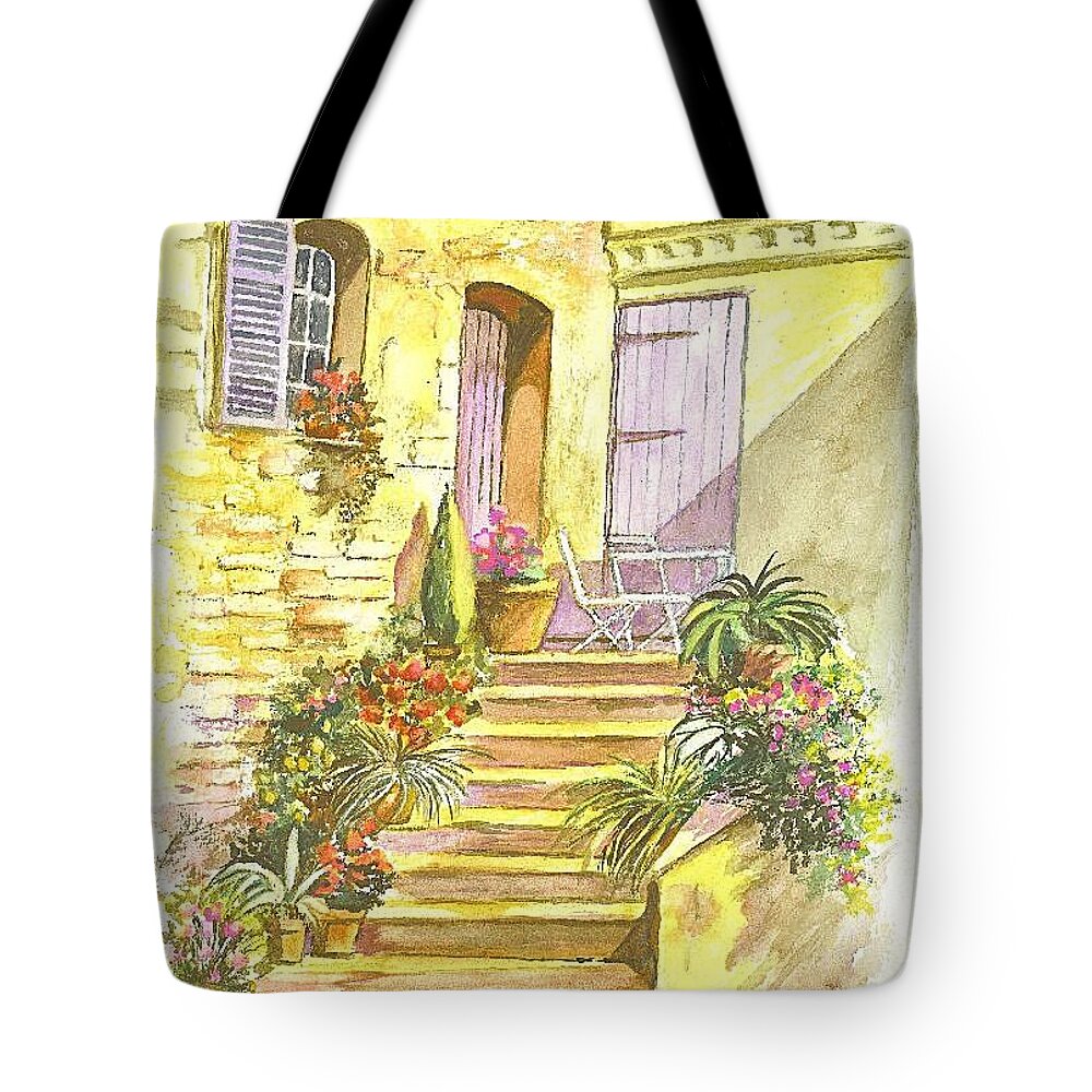Watercolor Tote Bag featuring the painting Yellow Steps by Carol Wisniewski