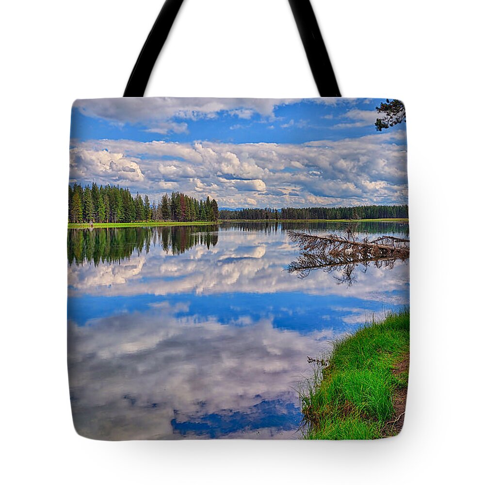 Yellowstone Tote Bag featuring the photograph Yellowstone River Reflections by Greg Norrell