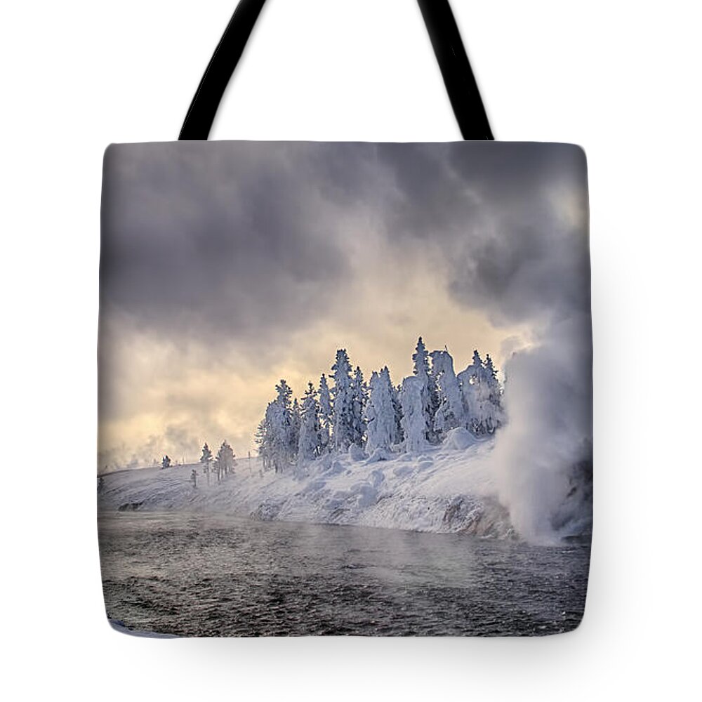 Yellowstone Winter Wonderland Tote Bag featuring the photograph Yellowstone Winter Wonderland by Priscilla Burgers