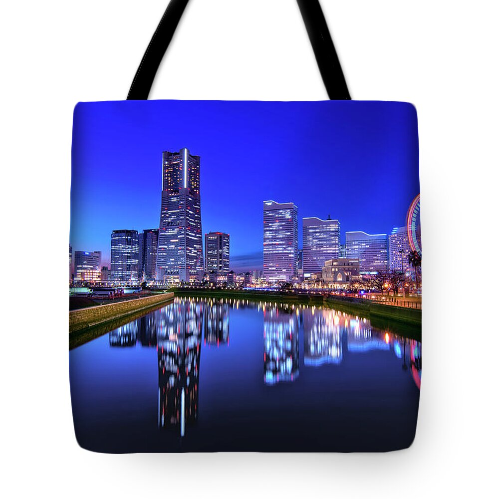 Tranquility Tote Bag featuring the photograph Yokohama Skyline At Dusk by Image Provided By Duane Walker