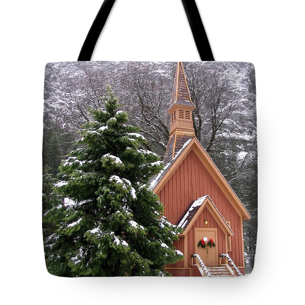 Yosemite Chapel Tote Bag featuring the photograph Yosemite Chapel in Winter by Kevin Desrosiers