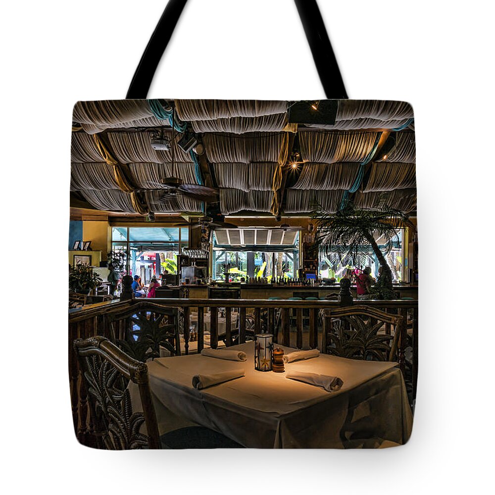Florida Tote Bag featuring the photograph Table at Yabba Island Grill in Naples Florida by William Kuta