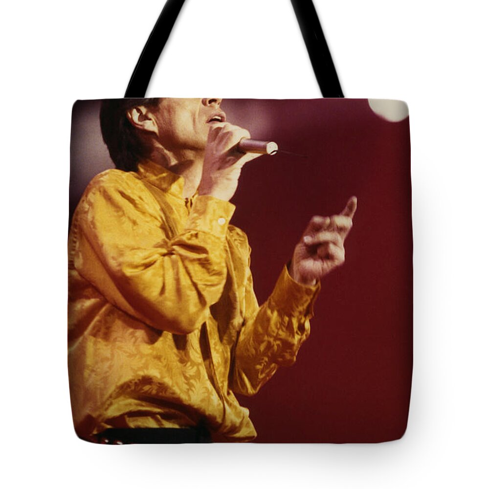 Mick Jagger Tote Bag featuring the photograph Mick Sings Solo by Jurgen Lorenzen