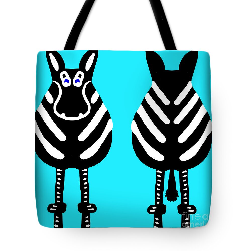 Zebra Tote Bag featuring the painting Zebra Whimsy Both Ends by Barefoot Bodeez Art