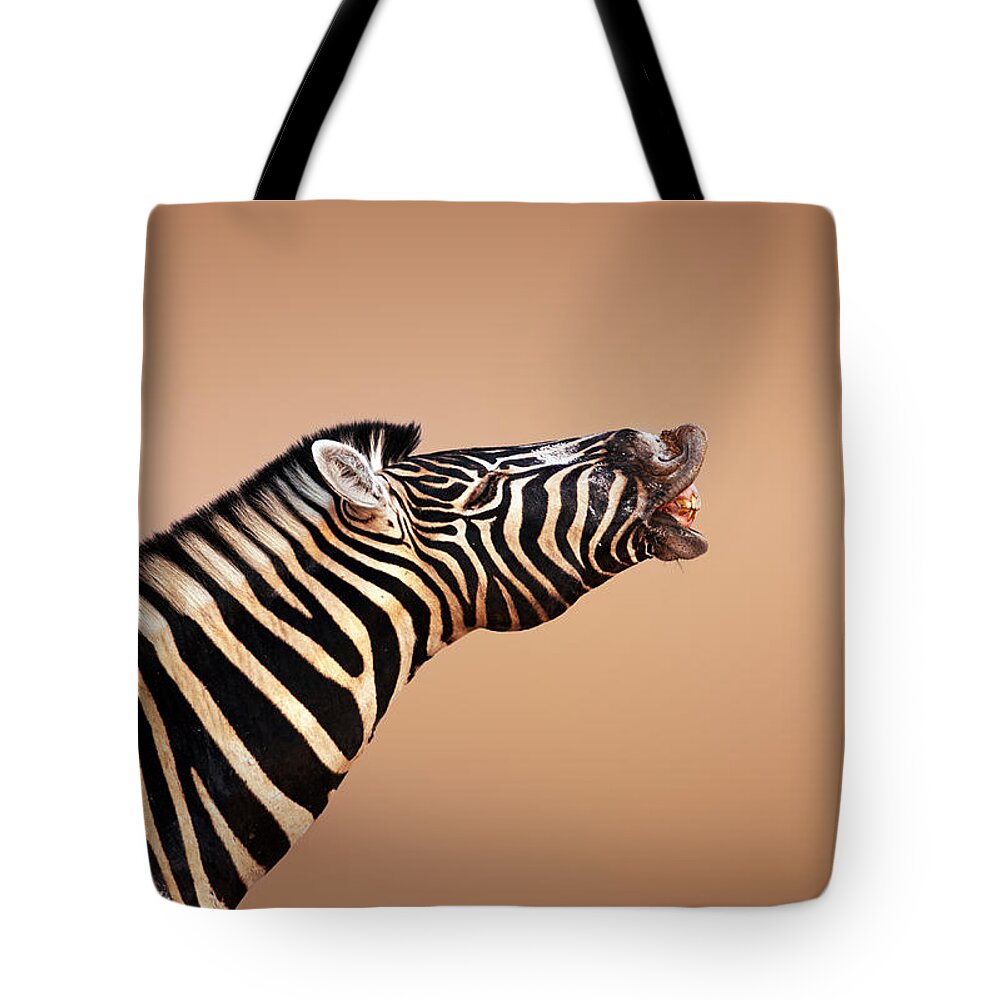 Zebra Tote Bag featuring the photograph Zebra Calling by Johan Swanepoel