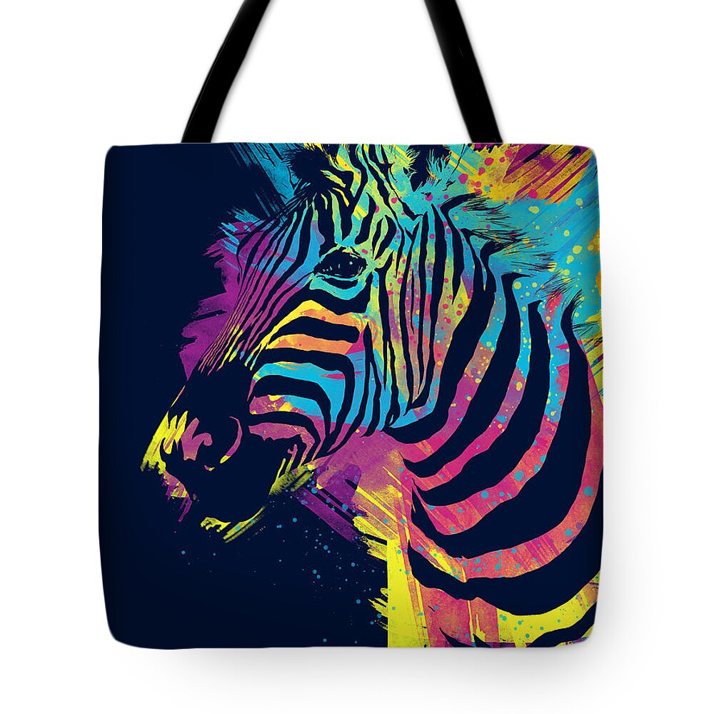 Zebra Tote Bag featuring the digital art Zebra Splatters by Olga Shvartsur
