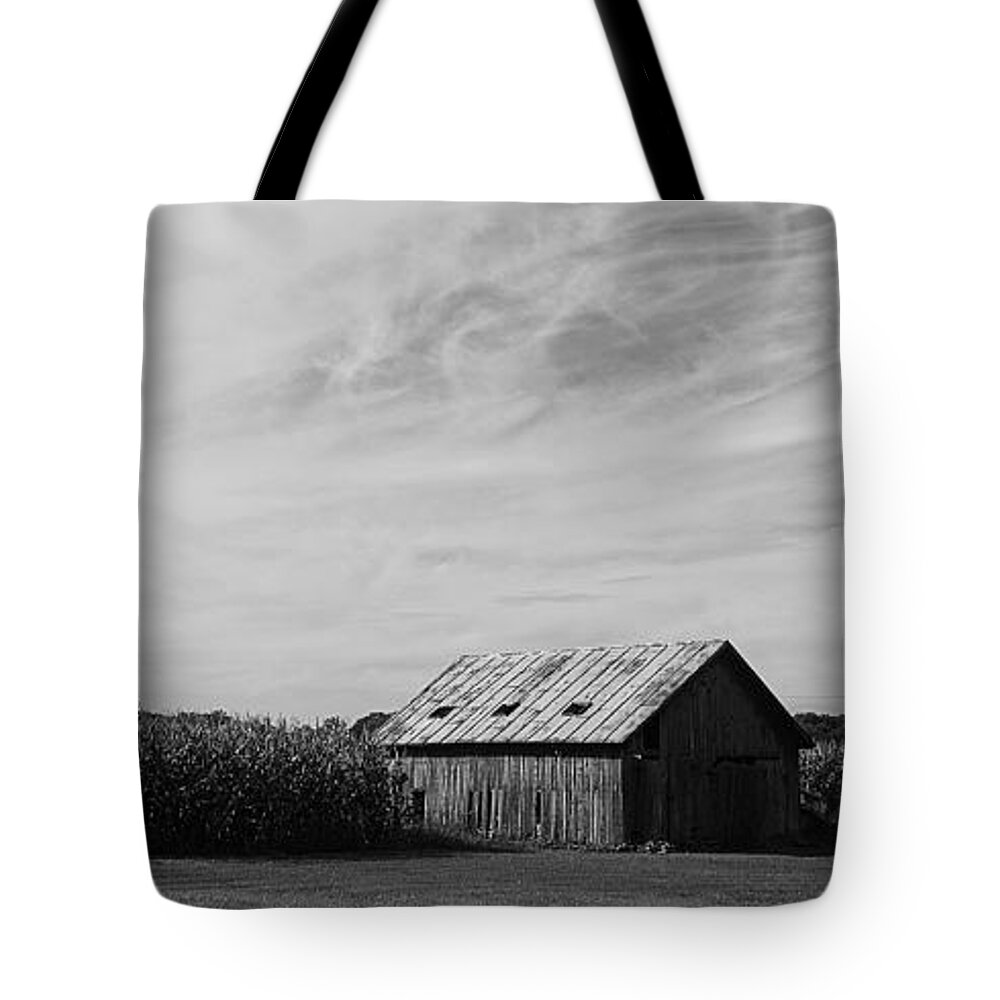 Barns Tote Bag featuring the photograph Zink Rd Farm 2 in Black and White by Daniel Thompson
