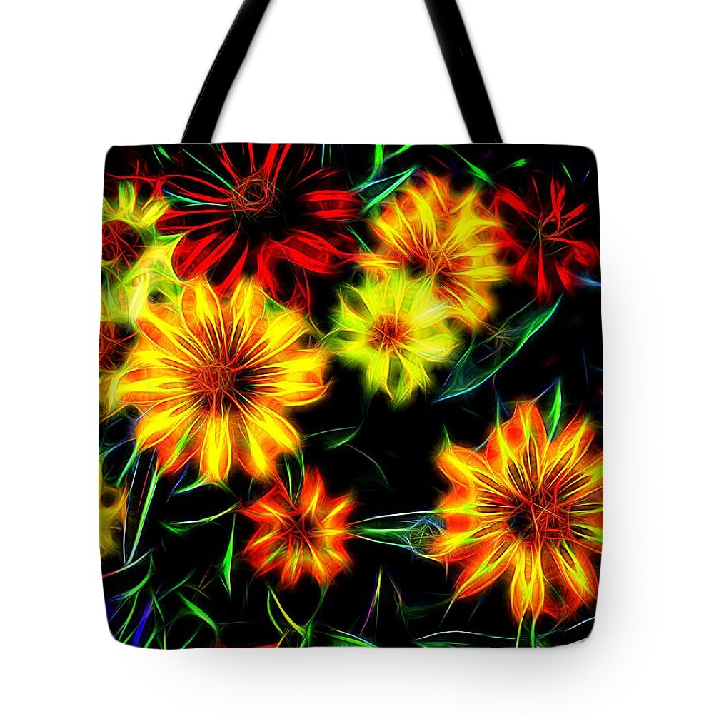 Flower Tote Bag featuring the digital art Zinnias with Zest by Nick Kloepping