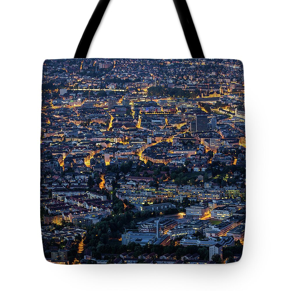 Tranquility Tote Bag featuring the photograph Zürich At Night Aerial View by Sandro Bisaro