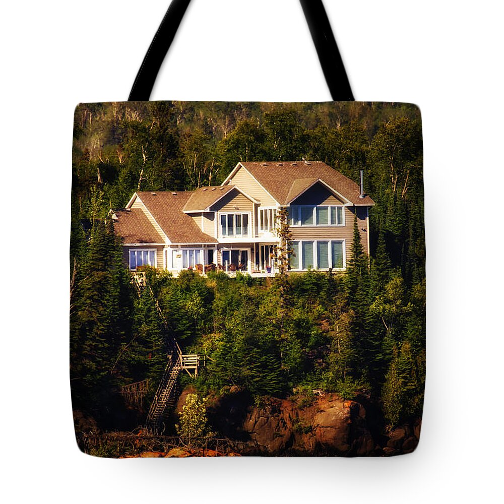 Minnesota Tote Bag featuring the photograph Grand Marais Beach Front Home by Linda Tiepelman
