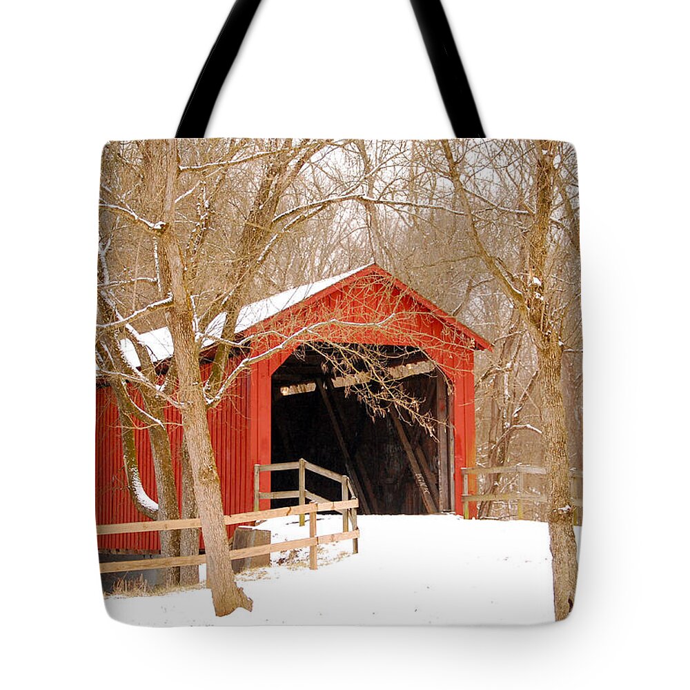 Cover Bridge Tote Bag featuring the photograph Sandy Creek Cover Bridge by Peggy Franz